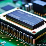 전력 변환기 설계 가이드 - A highly detailed close-up of a modern power converter circuit board designed for embedded systems, ...