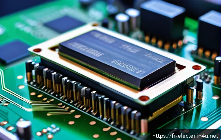 전력 변환기 설계 가이드 - A highly detailed close-up of a modern power converter circuit board designed for embedded systems, ...