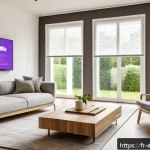 전자공학 프로젝트 아이디어 - A cozy, modern French living room showcasing a smart home system integrating various IoT devices: Zi...