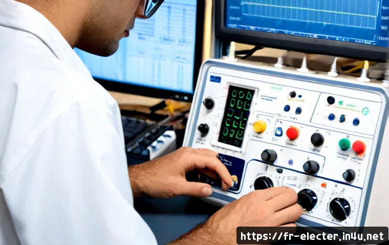 전자공학 직무에서 필요한 스킬 - Photorealistic electronics engineer in a bright modern French engineering laboratory, carefully test...